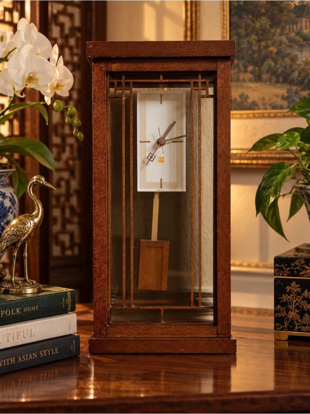 Bulova B1852 Frank Lloyd Wright Collection Wood Pendulum Clock